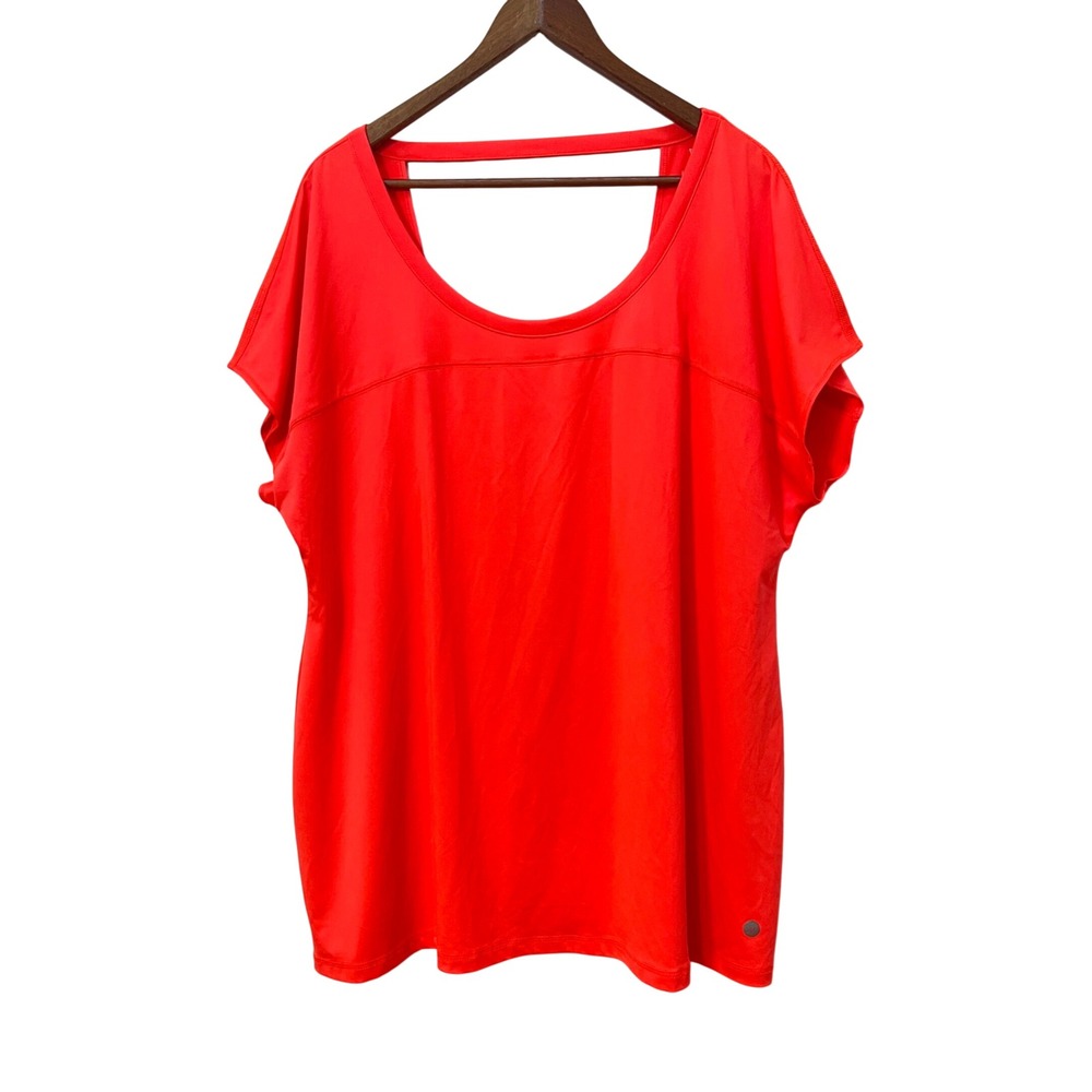 Livi Active Women Plus Size 22/24 Neon Orange Short Sleeve Open Back Workout Top